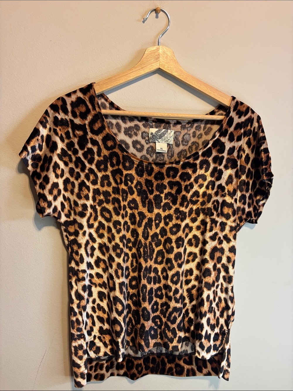 ✨Holly Hock Lucky Brand Brown/Black Leopard Print Velour Short Sleeve Top XS